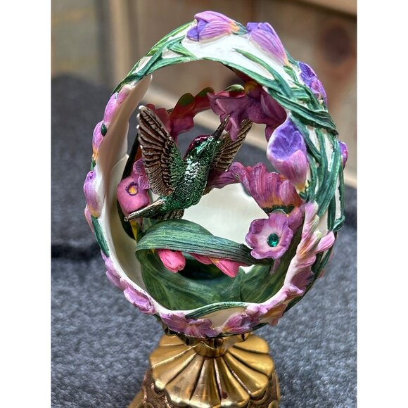 Franklin Mint Faberge Egg Jewels In The Garden Hummingbird Figurine Gold Stand - Picture 2 of 11